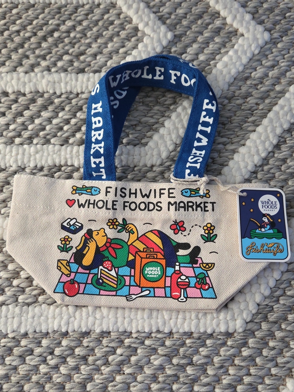 Fishwife x While Foods, Mini Canvas Tote - Blue Handles